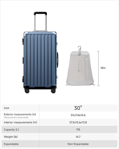 Carry On Luggage with Spinner Wheels, 8010S Aluminum Frame Zipperless Polycarbonate Hard Shell Suitcase (ZX-Core, Charcoal Metallic, 20 Inch)