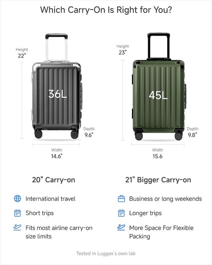 Carry On Luggage with Spinner Wheels, 8010S Aluminum Frame Zipperless Polycarbonate Hard Shell Suitcase (ZX-Core, Charcoal Metallic, 20 Inch)