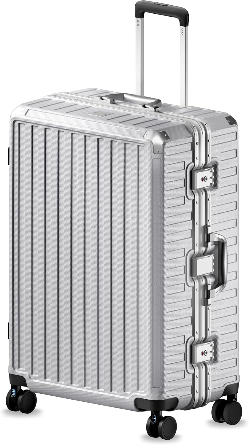 Carry On Luggage with Spinner Wheels, 8010S Aluminum Frame Zipperless Polycarbonate Hard Shell Suitcase (ZX-Core, Charcoal Metallic, 20 Inch)