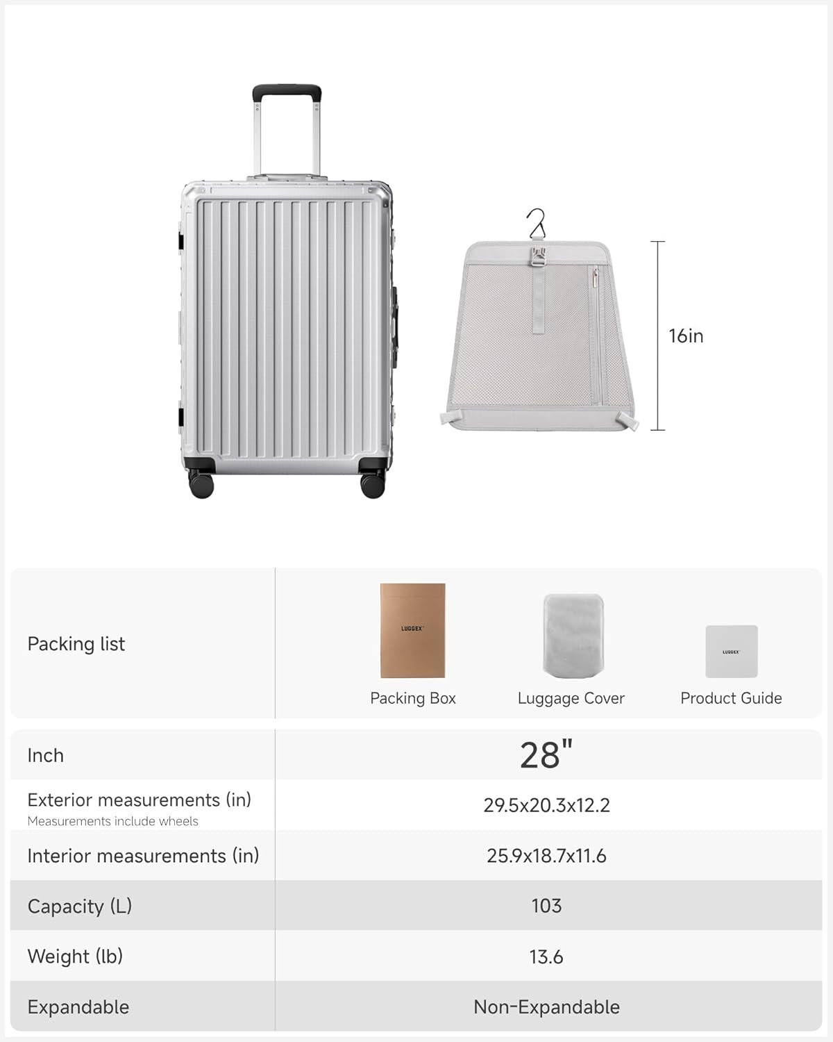 Carry On Luggage with Spinner Wheels, 8010S Aluminum Frame Zipperless Polycarbonate Hard Shell Suitcase (ZX-Core, Charcoal Metallic, 20 Inch)