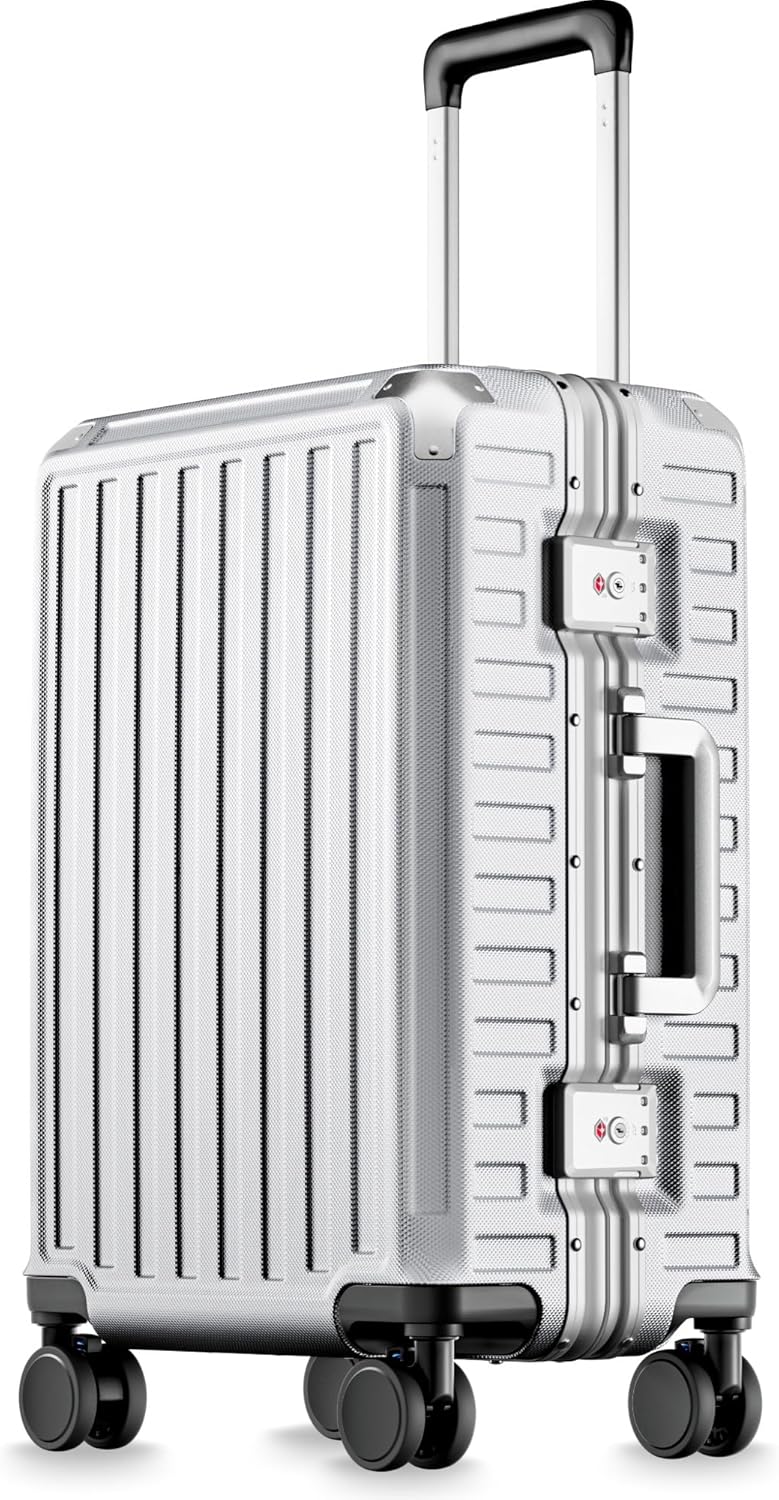 Carry On Luggage with Spinner Wheels, 8010S Aluminum Frame Zipperless Polycarbonate Hard Shell Suitcase (ZX-Core, Charcoal Metallic, 20 Inch)