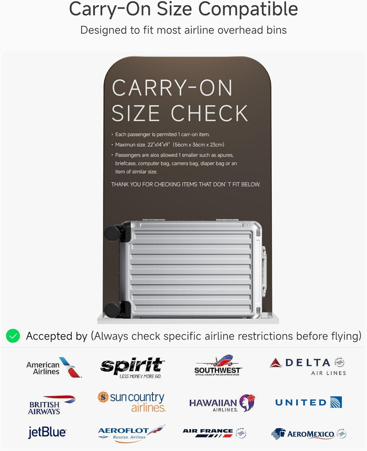 Carry On Luggage with Spinner Wheels, 8010S Aluminum Frame Zipperless Polycarbonate Hard Shell Suitcase (ZX-Core, Charcoal Metallic, 20 Inch)