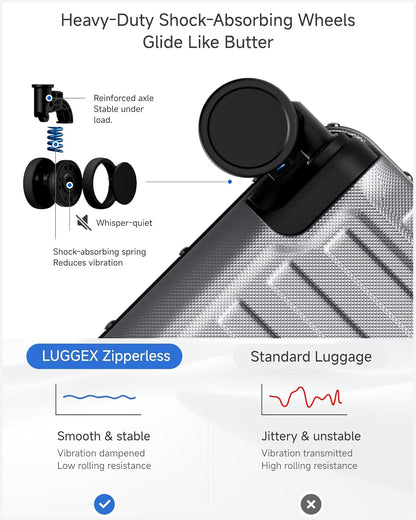 Carry On Luggage with Spinner Wheels, 8010S Aluminum Frame Zipperless Polycarbonate Hard Shell Suitcase (ZX-Core, Charcoal Metallic, 20 Inch)