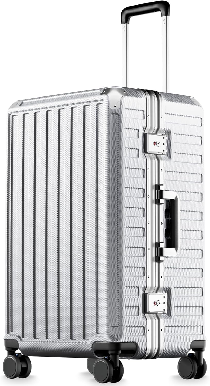 Carry On Luggage with Spinner Wheels, 8010S Aluminum Frame Zipperless Polycarbonate Hard Shell Suitcase (ZX-Core, Charcoal Metallic, 20 Inch)
