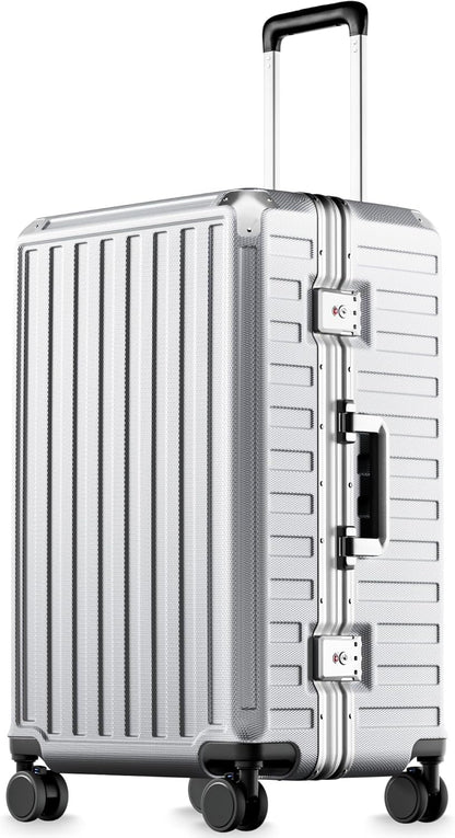 Carry On Luggage with Spinner Wheels, 8010S Aluminum Frame Zipperless Polycarbonate Hard Shell Suitcase (ZX-Core, Charcoal Metallic, 20 Inch)