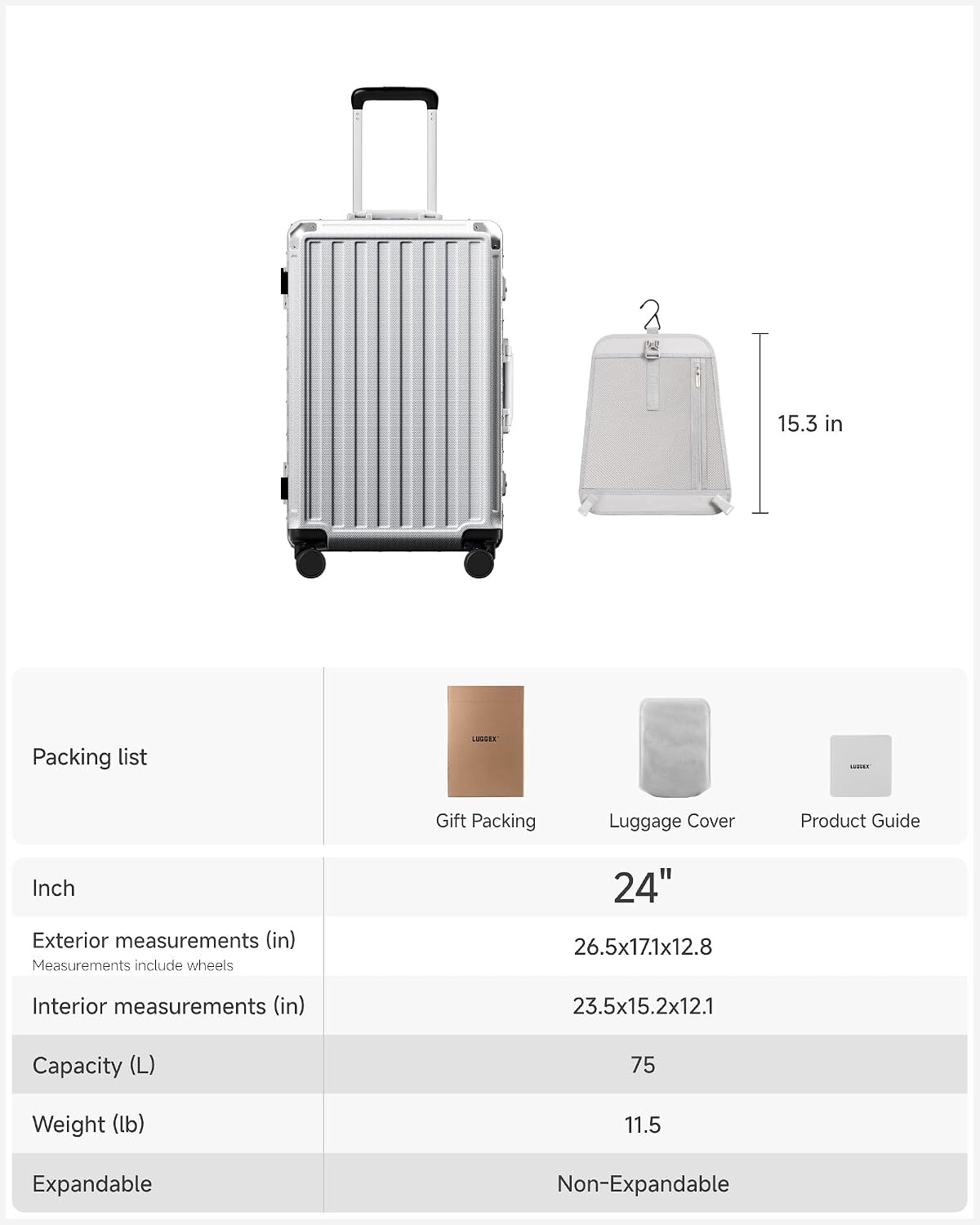 Carry On Luggage with Spinner Wheels, 8010S Aluminum Frame Zipperless Polycarbonate Hard Shell Suitcase (ZX-Core, Charcoal Metallic, 20 Inch)
