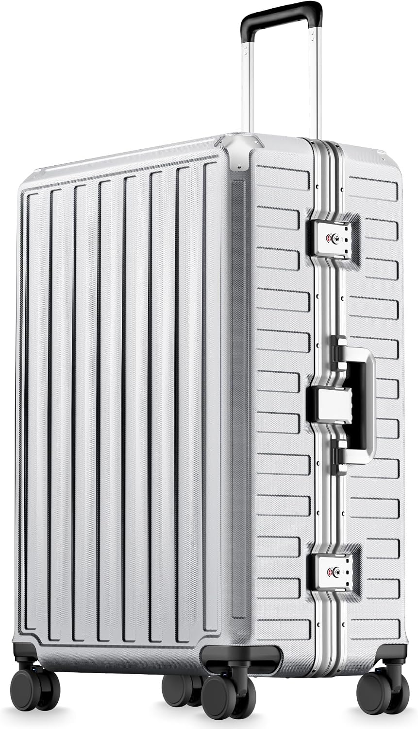 Carry On Luggage with Spinner Wheels, 8010S Aluminum Frame Zipperless Polycarbonate Hard Shell Suitcase (ZX-Core, Charcoal Metallic, 20 Inch)