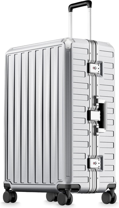 Carry On Luggage with Spinner Wheels, 8010S Aluminum Frame Zipperless Polycarbonate Hard Shell Suitcase (ZX-Core, Charcoal Metallic, 20 Inch)