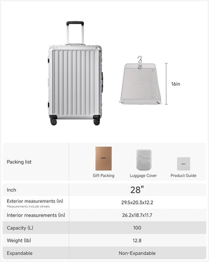 Carry On Luggage with Spinner Wheels, 8010S Aluminum Frame Zipperless Polycarbonate Hard Shell Suitcase (ZX-Core, Charcoal Metallic, 20 Inch)