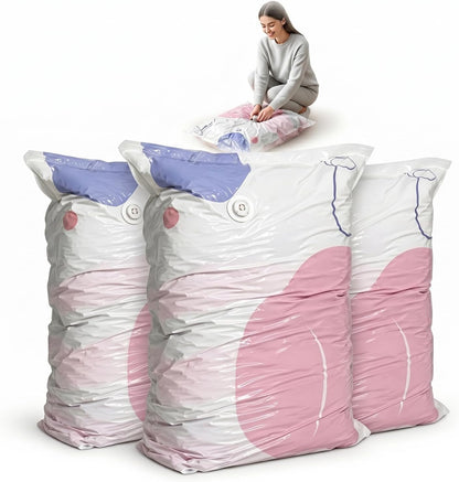 Large Capacity Vacuum Bags No Pump Needed, 3D Vacuum Storage Bags, No Pump Vacuum Storage Bags for Clothes Bedding, Space Saving Compression Bags for Travel Home Organization (3)