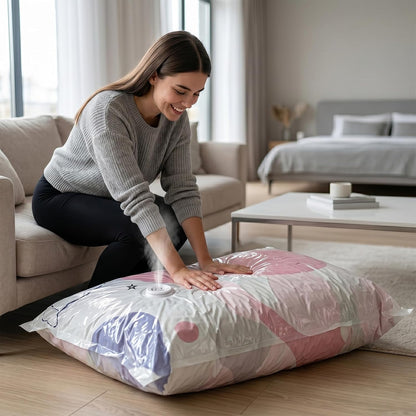 Large Capacity Vacuum Bags No Pump Needed, 3D Vacuum Storage Bags, No Pump Vacuum Storage Bags for Clothes Bedding, Space Saving Compression Bags for Travel Home Organization (3)