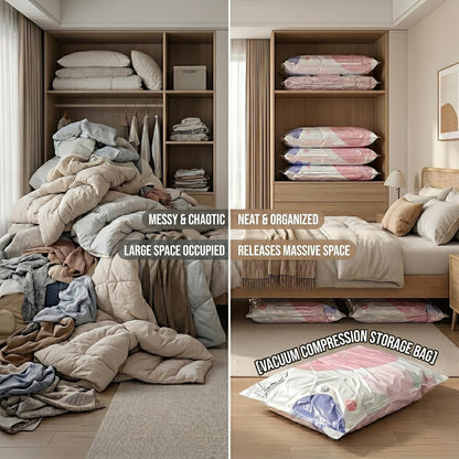 Large Capacity Vacuum Bags No Pump Needed, 3D Vacuum Storage Bags, No Pump Vacuum Storage Bags for Clothes Bedding, Space Saving Compression Bags for Travel Home Organization (3)