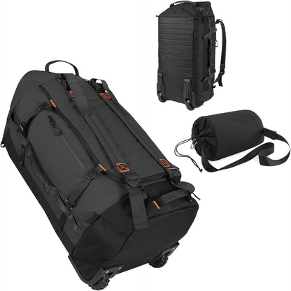 85L 29“ Foldable Rolling Backpack with Wheels, Soft-side Travel Duffle Bag with Separate Shoe Compartment, Full Quilted Bottom, Yellow