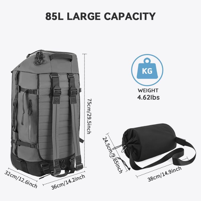 85L 29“ Foldable Rolling Backpack with Wheels, Soft-side Travel Duffle Bag with Separate Shoe Compartment, Full Quilted Bottom, Yellow