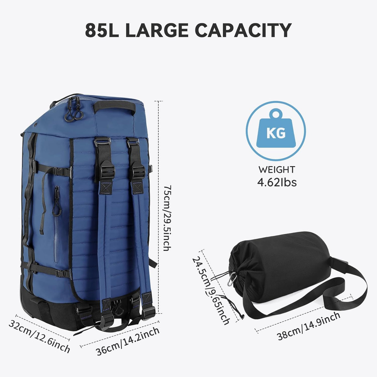 85L 29“ Foldable Rolling Backpack with Wheels, Soft-side Travel Duffle Bag with Separate Shoe Compartment, Full Quilted Bottom, Yellow