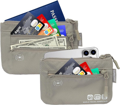 Passport Holder Bag, Travel Wallet for Men Women Family, Passport Pouch, Card Holder Organizer, RFID Blocking, Two-piece Set(Gray)