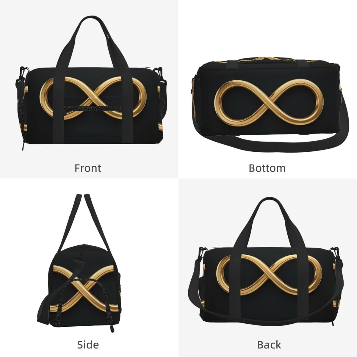 Flat Infinity Sign Duffel Bag with Shoe Compartment-Sports Gym Weekender for Men Women, Waterproof Travel Tote with Wet Pocket for Dirty Shoes