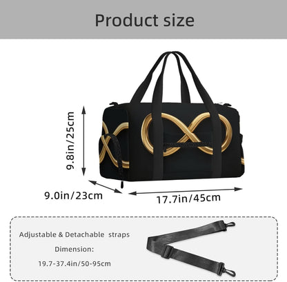 Flat Infinity Sign Duffel Bag with Shoe Compartment-Sports Gym Weekender for Men Women, Waterproof Travel Tote with Wet Pocket for Dirty Shoes