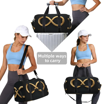 Flat Infinity Sign Duffel Bag with Shoe Compartment-Sports Gym Weekender for Men Women, Waterproof Travel Tote with Wet Pocket for Dirty Shoes