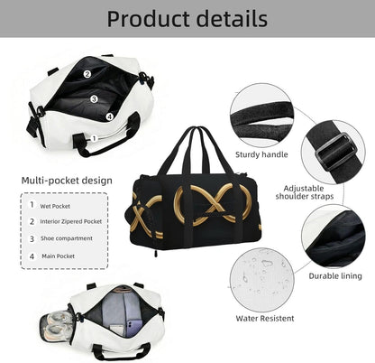Flat Infinity Sign Duffel Bag with Shoe Compartment-Sports Gym Weekender for Men Women, Waterproof Travel Tote with Wet Pocket for Dirty Shoes