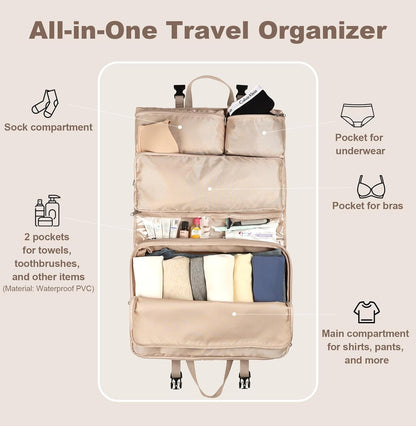 TABITORA Travel Clothes Organizer Portable Hanging Compression Packing Cubes Camp Organizer Travel Cases Suitcase Storage Large Capacity Carry On Closet (Grey)