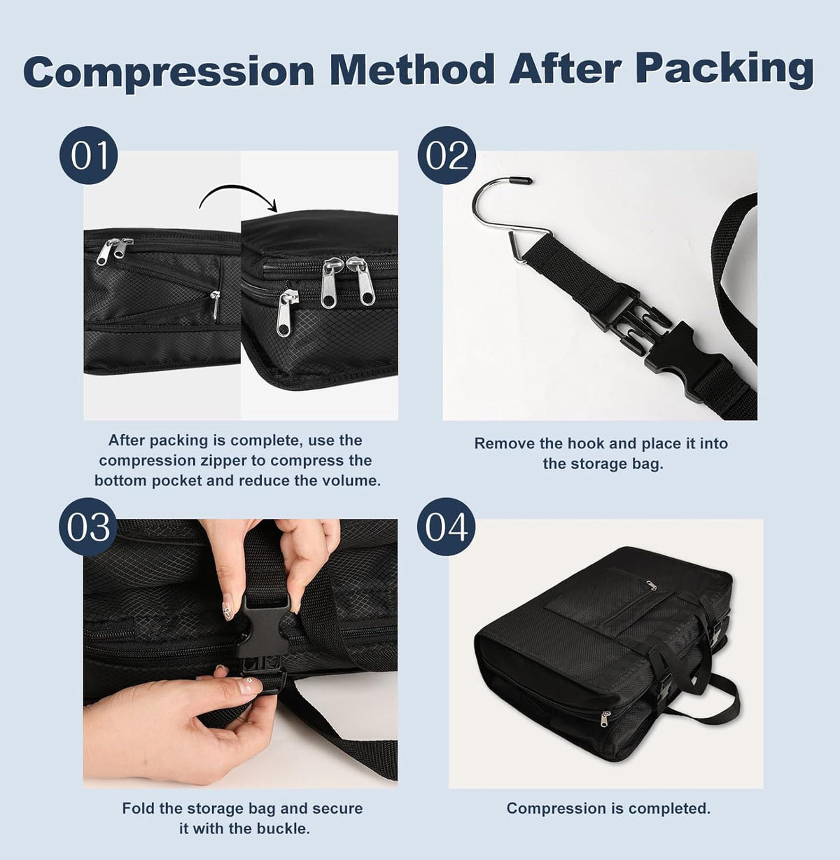 TABITORA Travel Clothes Organizer Portable Hanging Compression Packing Cubes Camp Organizer Travel Cases Suitcase Storage Large Capacity Carry On Closet (Grey)