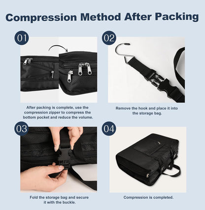 TABITORA Travel Clothes Organizer Portable Hanging Compression Packing Cubes Camp Organizer Travel Cases Suitcase Storage Large Capacity Carry On Closet (Grey)
