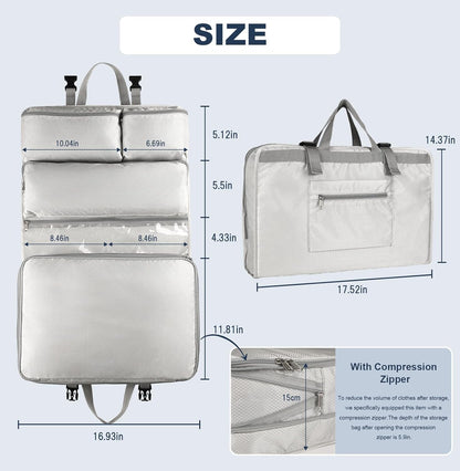 TABITORA Travel Clothes Organizer Portable Hanging Compression Packing Cubes Camp Organizer Travel Cases Suitcase Storage Large Capacity Carry On Closet (Grey)