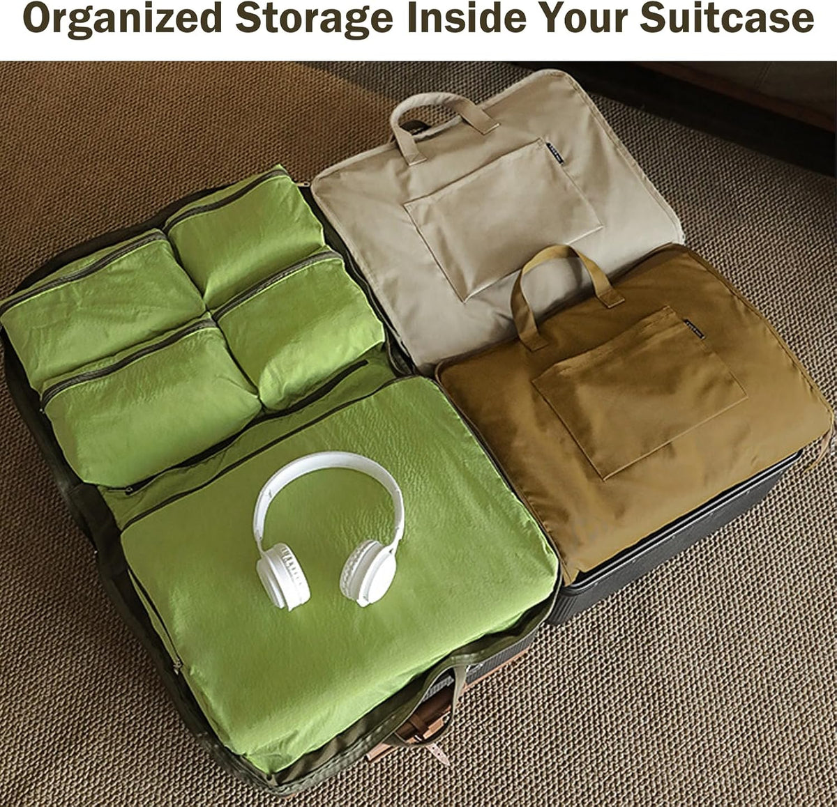 TABITORA Travel Clothes Organizer Portable Hanging Compression Packing Cubes Camp Organizer Travel Cases Suitcase Storage Large Capacity Carry On Closet (Grey)