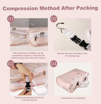 TABITORA Travel Clothes Organizer Portable Hanging Compression Packing Cubes Camp Organizer Travel Cases Suitcase Storage Large Capacity Carry On Closet (Grey)