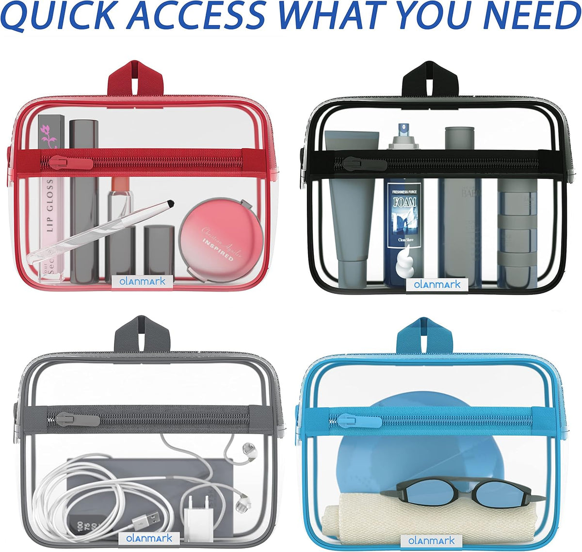 TSA Approved Toiletry Bag 3-1-1 Clear Travel Cosmetic Bag with Handle - Quart Size Bag with Zipper - Carry-on Luggage Clear Toiletry Bag for Liquids - Airport Airline TSA Compliant Bag for Man Women