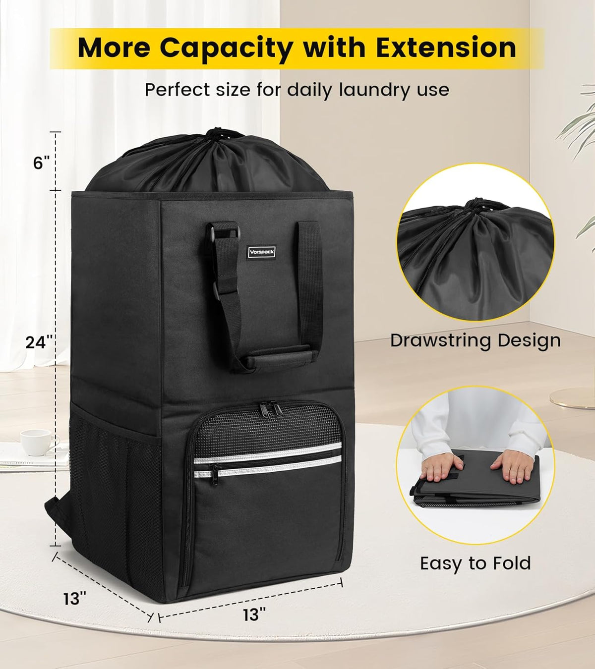 Laundry Bag Backpack - Extra Large Laundry Bags with Shoulder Straps Heavy-duty 2 in 1 Laundry Hamper Basket for College Dorm Camp Laundromat Room Essentials - Black