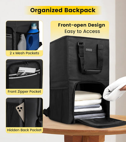 Laundry Bag Backpack - Extra Large Laundry Bags with Shoulder Straps Heavy-duty 2 in 1 Laundry Hamper Basket for College Dorm Camp Laundromat Room Essentials - Black