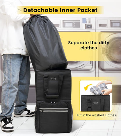 Laundry Bag Backpack - Extra Large Laundry Bags with Shoulder Straps Heavy-duty 2 in 1 Laundry Hamper Basket for College Dorm Camp Laundromat Room Essentials - Black