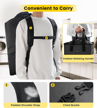 Laundry Bag Backpack - Extra Large Laundry Bags with Shoulder Straps Heavy-duty 2 in 1 Laundry Hamper Basket for College Dorm Camp Laundromat Room Essentials - Black
