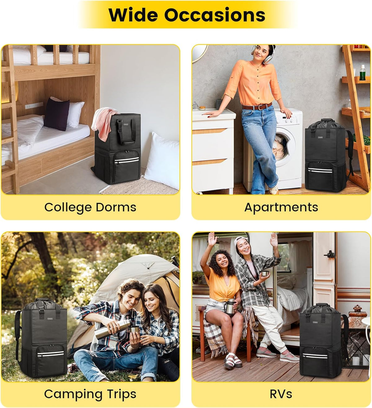 Laundry Bag Backpack - Extra Large Laundry Bags with Shoulder Straps Heavy-duty 2 in 1 Laundry Hamper Basket for College Dorm Camp Laundromat Room Essentials - Black