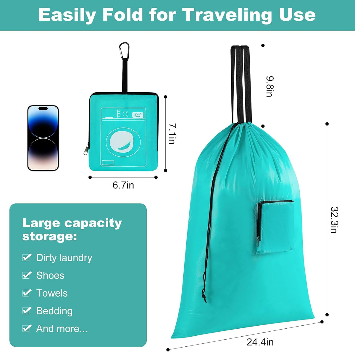 24" x 33" Extra Large Heavy Duty Laundry Bag With Handles, Travel Laundry Bag for Dirty Clothes,Traveling, Camp