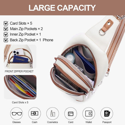 Anti Theft Crossbody Bags for Women Travel Chest Sling Bag Leather RFID Purse Fanny Pack Camel