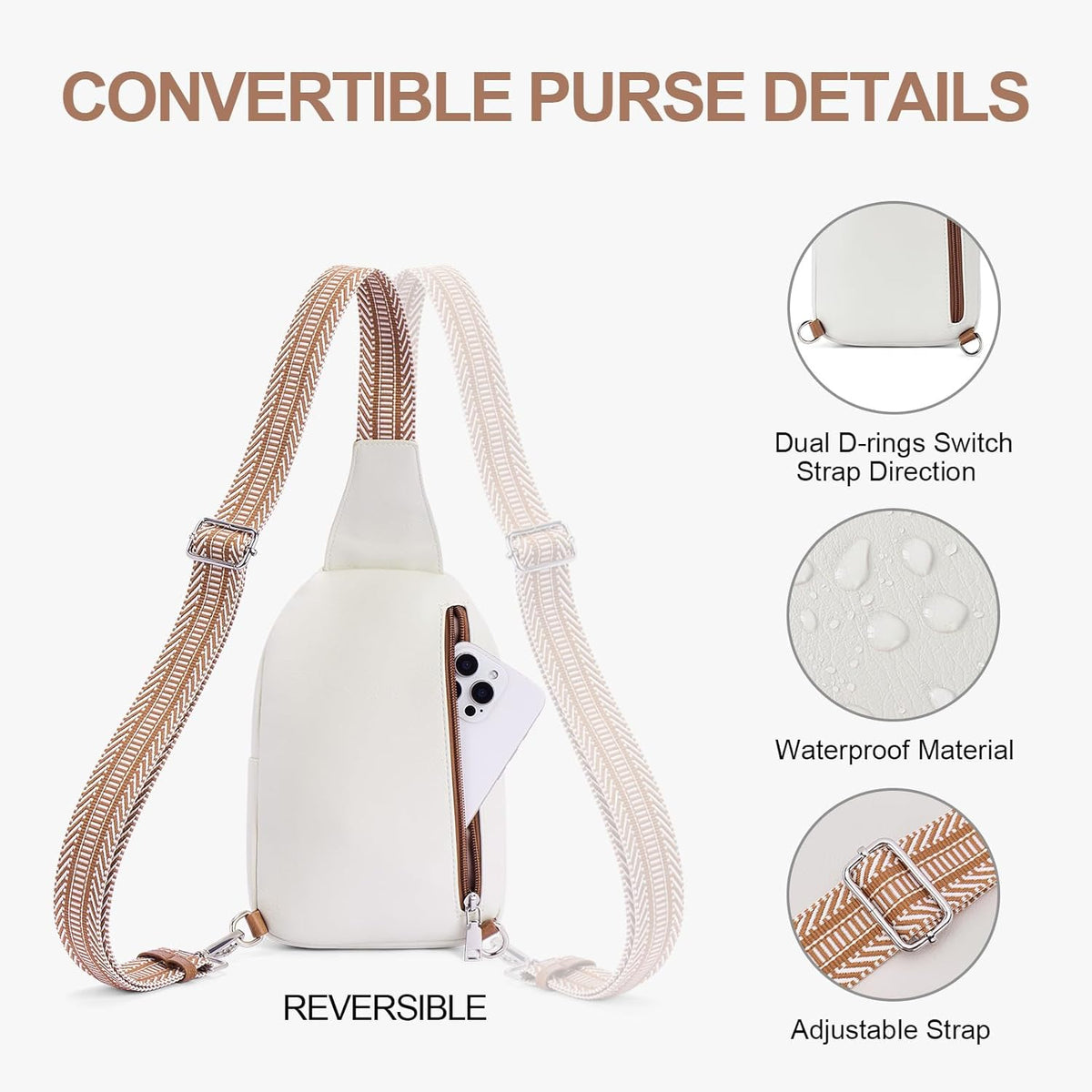 Anti Theft Crossbody Bags for Women Travel Chest Sling Bag Leather RFID Purse Fanny Pack Camel
