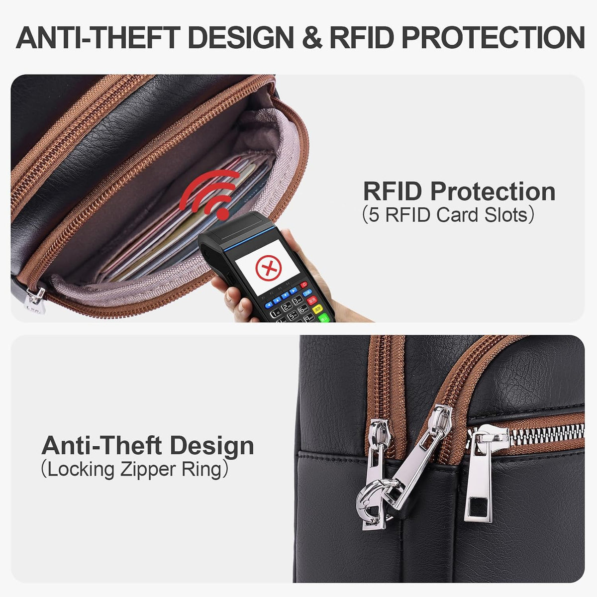 Anti Theft Crossbody Bags for Women Travel Chest Sling Bag Leather RFID Purse Fanny Pack Camel