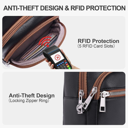 Anti Theft Crossbody Bags for Women Travel Chest Sling Bag Leather RFID Purse Fanny Pack Camel