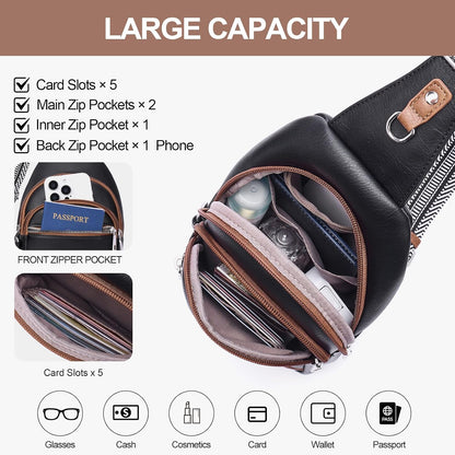 Anti Theft Crossbody Bags for Women Travel Chest Sling Bag Leather RFID Purse Fanny Pack Camel