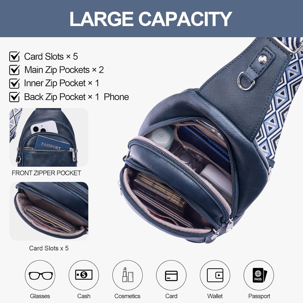 Anti Theft Crossbody Bags for Women Travel Chest Sling Bag Leather RFID Purse Fanny Pack Camel