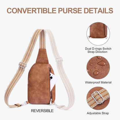 Anti Theft Crossbody Bags for Women Travel Chest Sling Bag Leather RFID Purse Fanny Pack Camel