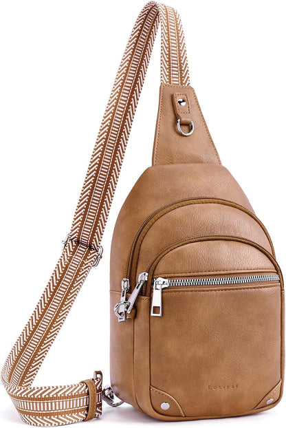 Anti Theft Crossbody Bags for Women Travel Chest Sling Bag Leather RFID Purse Fanny Pack Camel