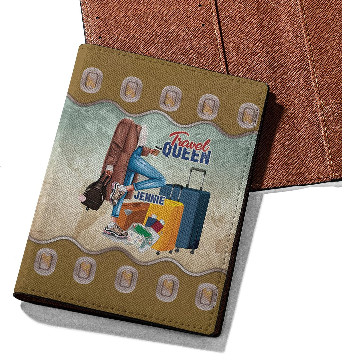Personalized Name Travel Queen Leather Passport Wallet Fun Unique Gift for Traveler Custom Travel Accessory Passport Holder Gift for Girl Traveling Lover 8