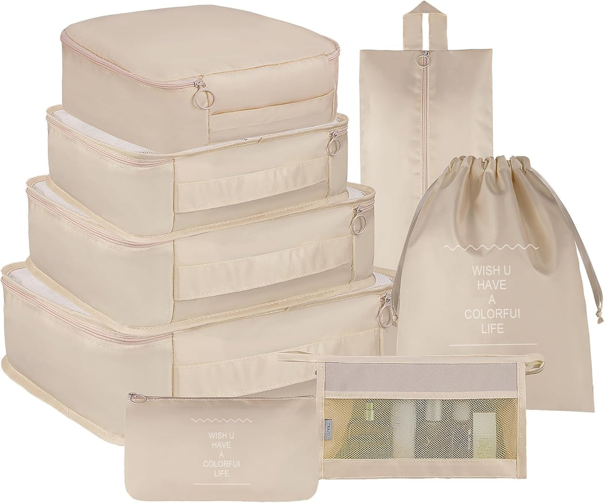 8 Set Travel Packing Pods Luggage Organizers Cubes with Laundry Bags Accessories