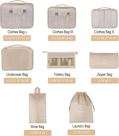 8 Set Travel Packing Pods Luggage Organizers Cubes with Laundry Bags Accessories