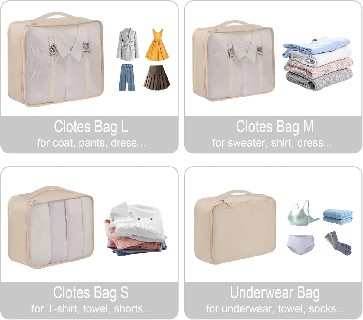 8 Set Travel Packing Pods Luggage Organizers Cubes with Laundry Bags Accessories