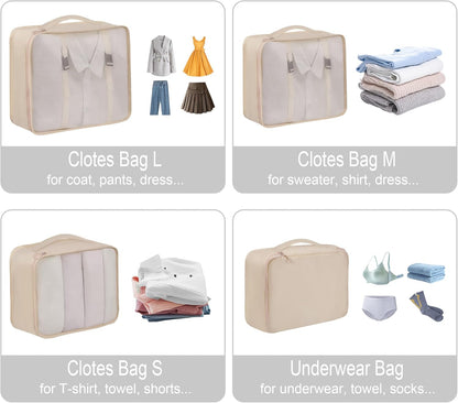 8 Set Travel Packing Pods Luggage Organizers Cubes with Laundry Bags Accessories